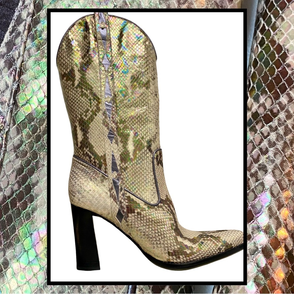 COLE HAAN G SERIES LAS.VEGAS.BOOT 8.5B OPAL PYTHON Iridescent NIB